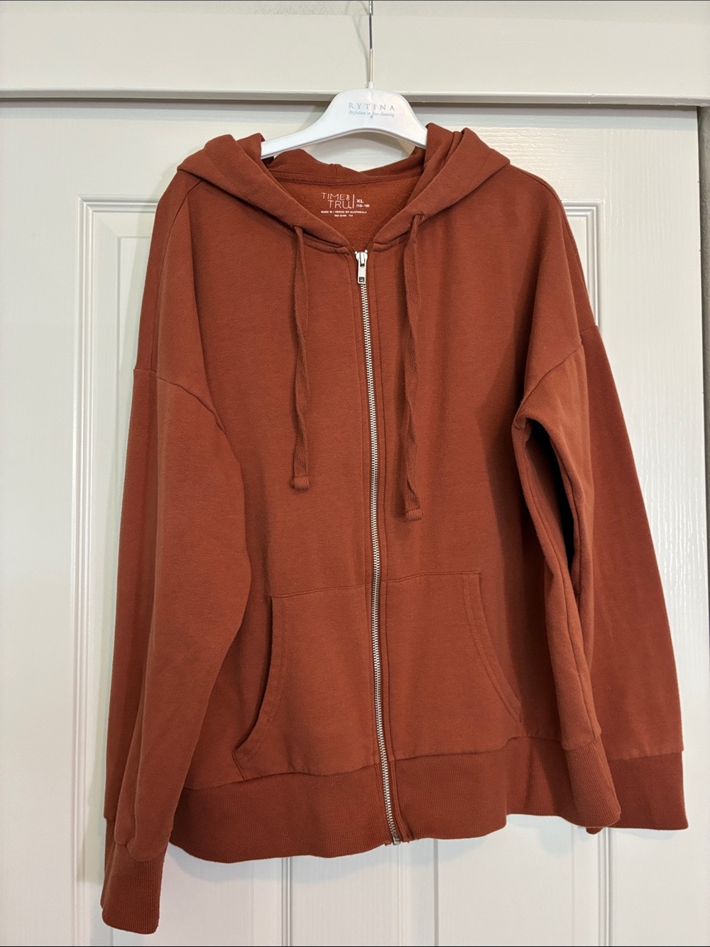 Time and Tru Rust Zip-Up Hooded Bomber Jacket
